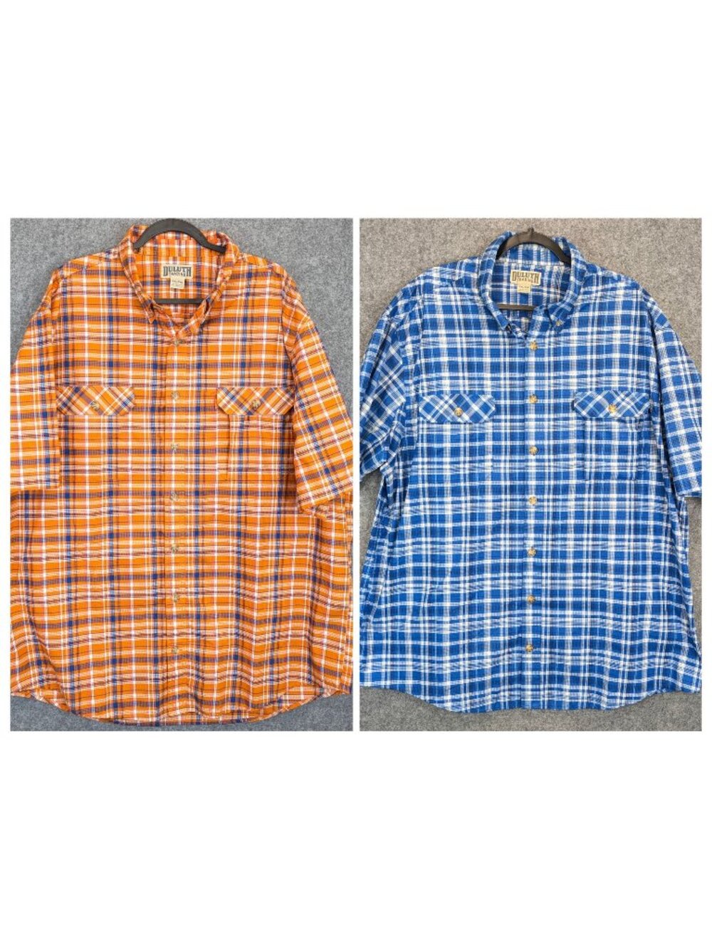 Lot of 2 Duluth Trading Mens 2XL Tall Plaid Short Sleeve Button Up Shirts